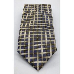 Brooks Brothers Silk Makers Necktie Yellow & Blue Squares Men's Tie 60" x 3 5/8"